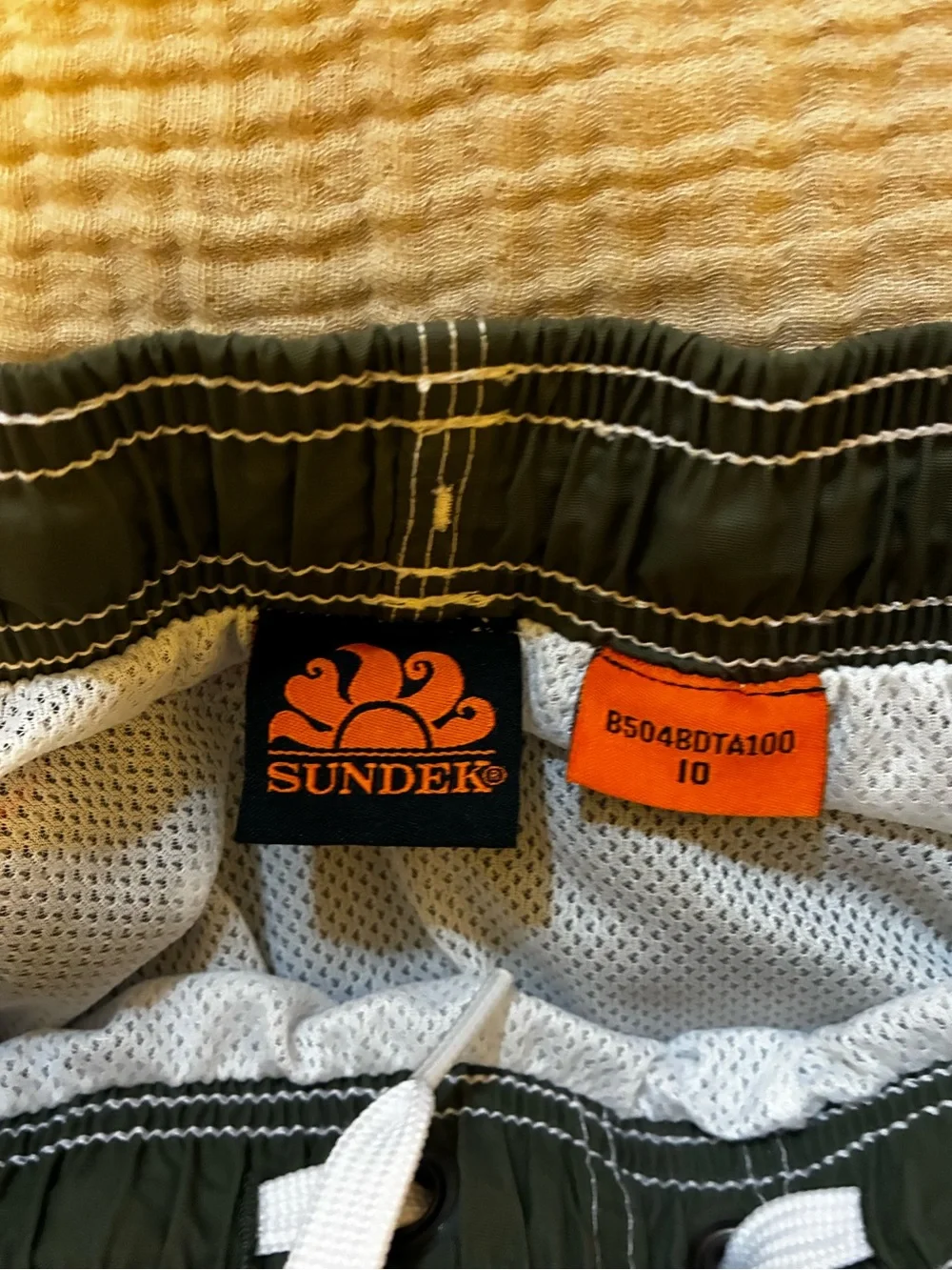 Sundek Olive Green Swim Trunks with White Drawstring